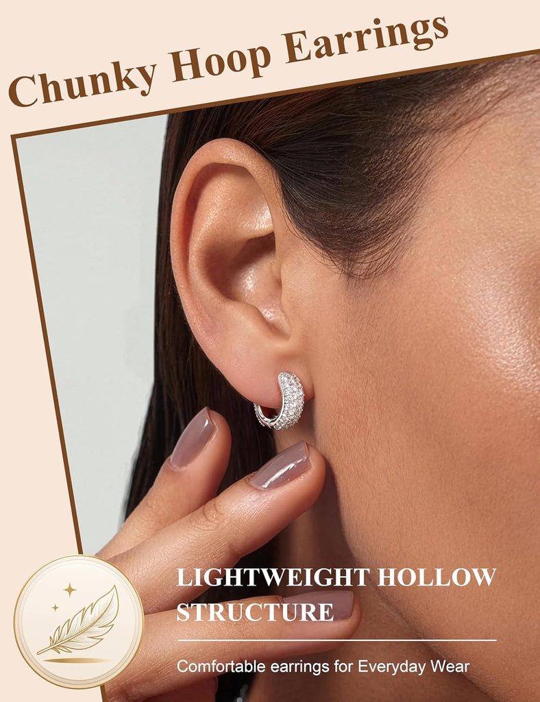 Chunky CZ Hoop Earrings — 14K Gold Plated, Birthstone Accent