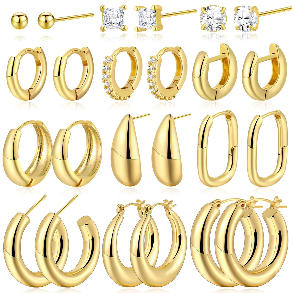 Chunky Gold Hoop Earrings — 30 Pair Multipack, 7 Finishes