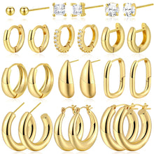 Load image into Gallery viewer, Chunky Gold Hoop Earrings — 30 Pair Multipack, 7 Finishes