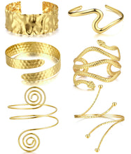 Load image into Gallery viewer, 6PCS Gold Arm Cuff Bracelets for Women, Boho Statement Gold Upper Arm Bangle Band Armlet, Open Adjustable – view 11