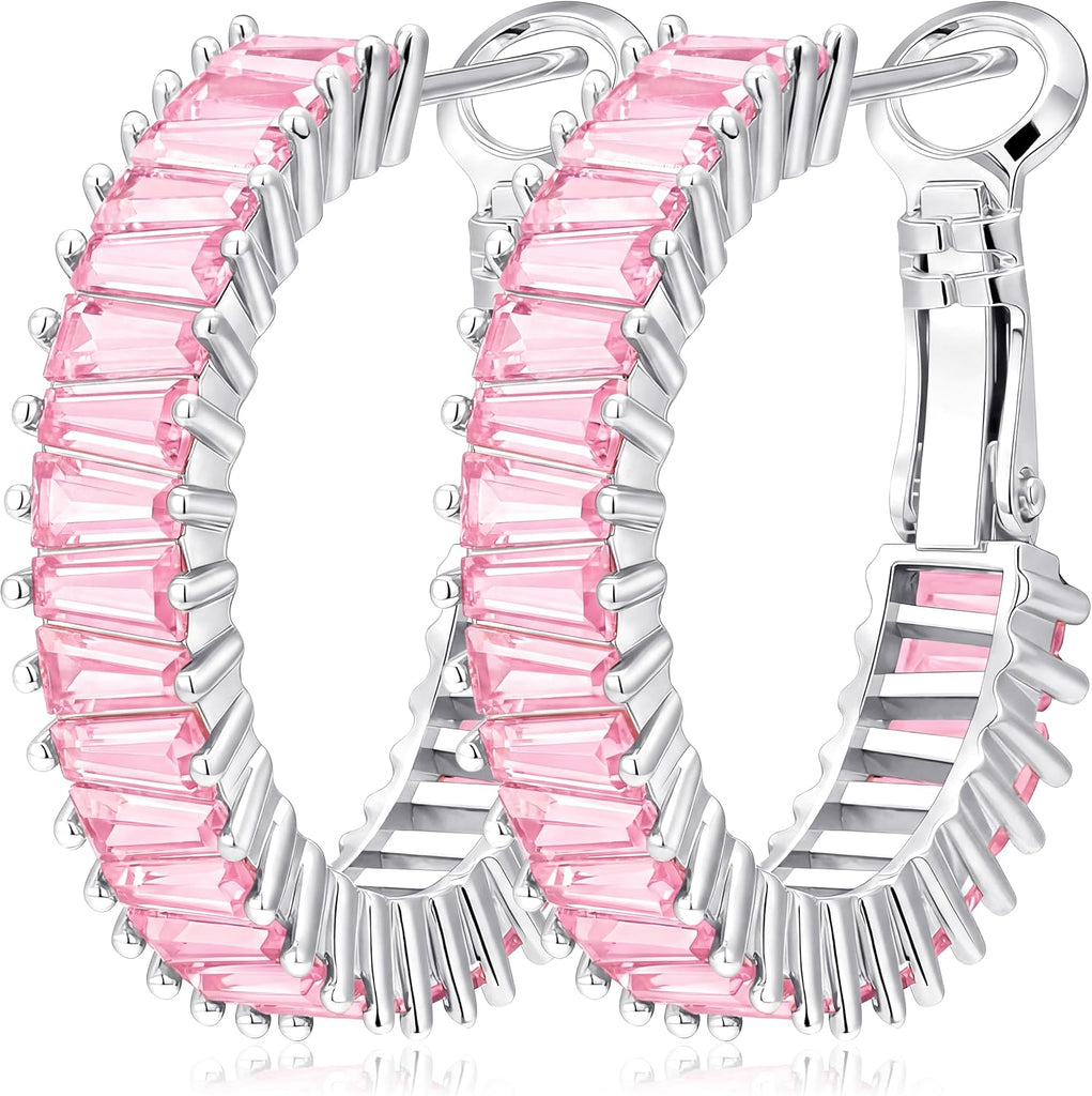 Light Pink Birthstone Hoop Earrings — October, 25mm