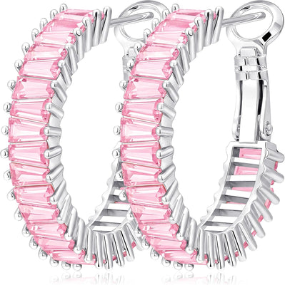 Light Pink Birthstone Hoop Earrings — October, 25mm