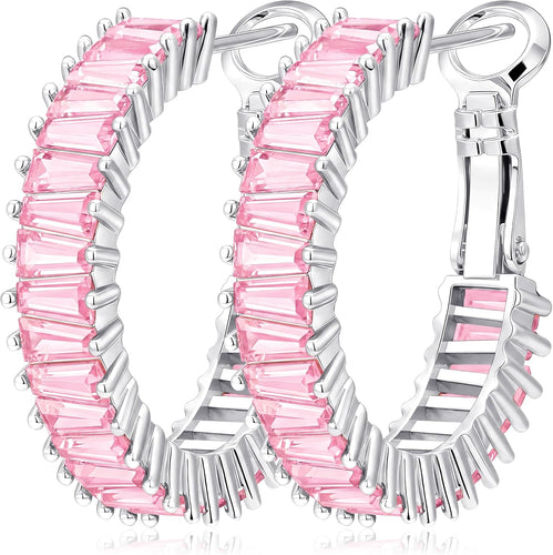 Light Pink Birthstone Hoop Earrings — October, 25mm