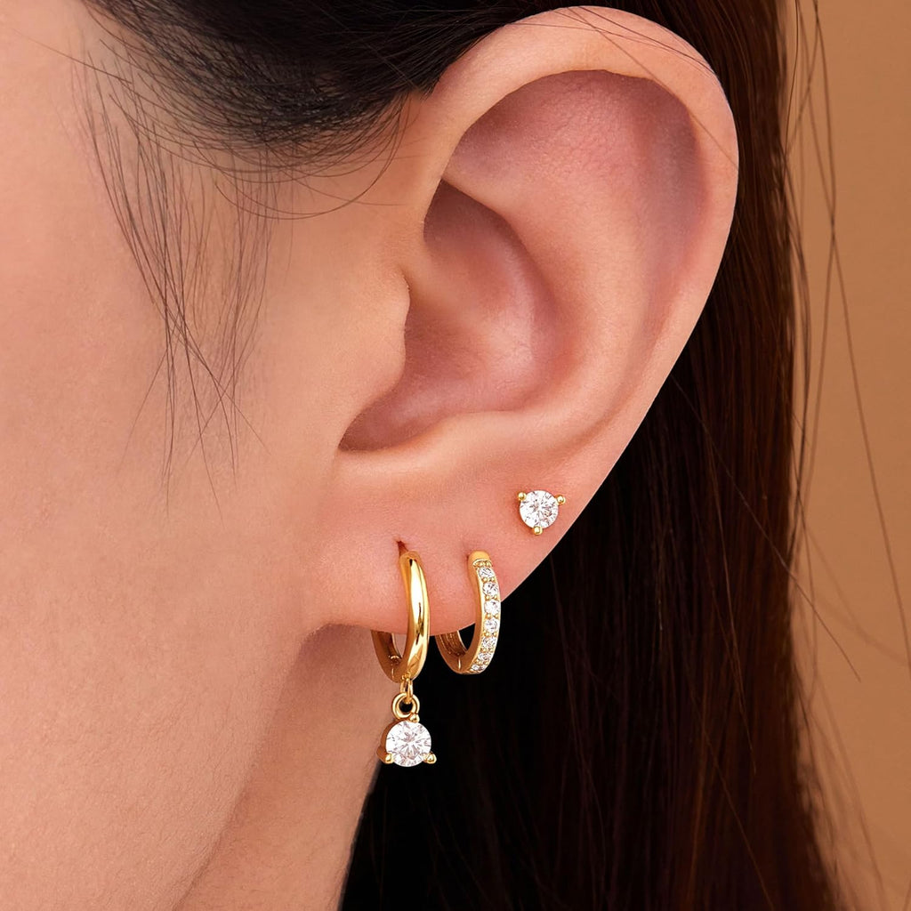 Huggie Hoop & Stud Earring Set — Gold or Silver, Multi-Piercing