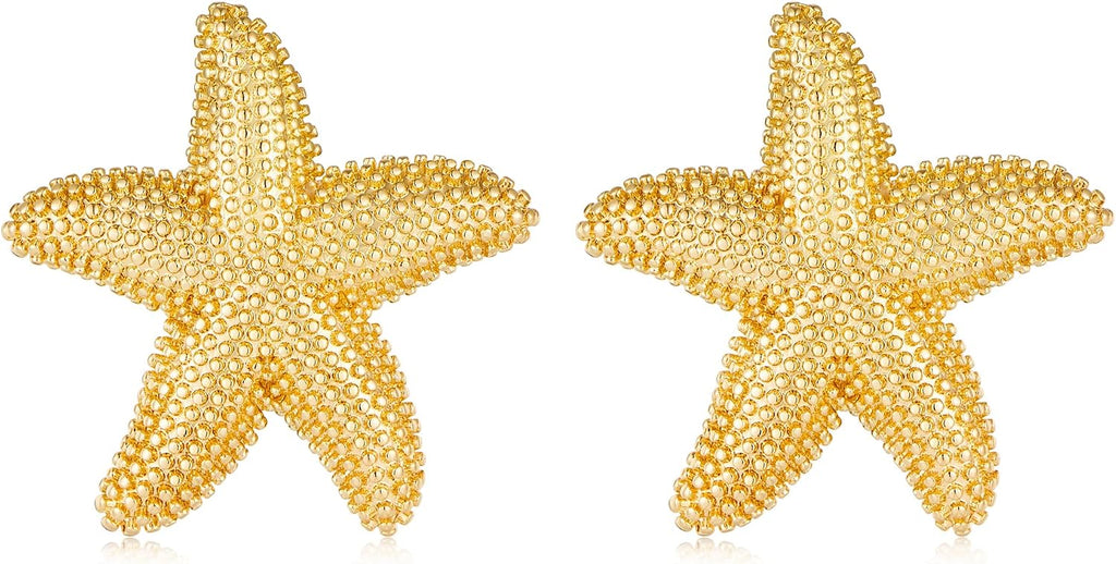 Gold Starfish Stud Earrings For Women Fashion Seashell Conch