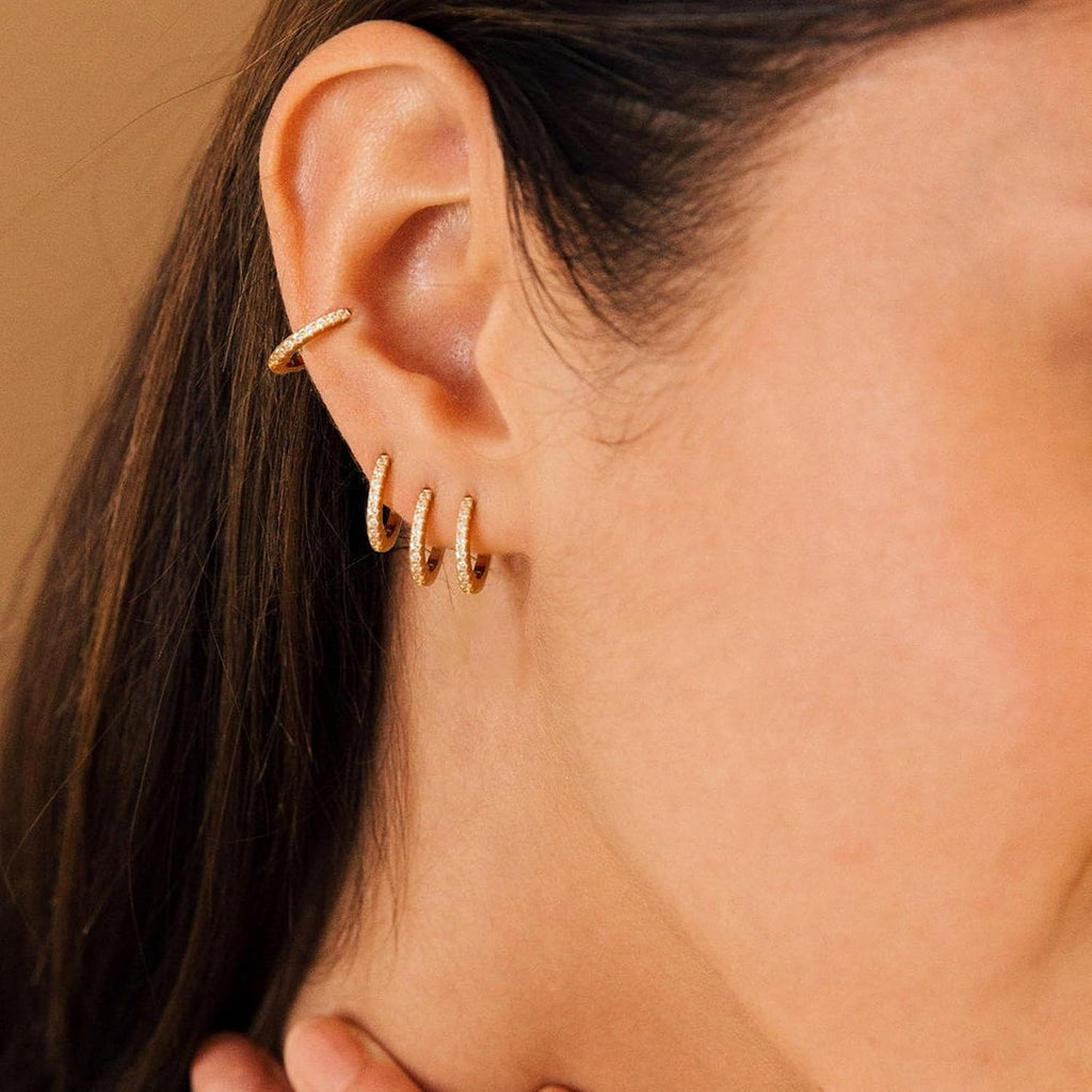 S925 Sterling Silver Cartilage Hoop Earrings — CZ Accent