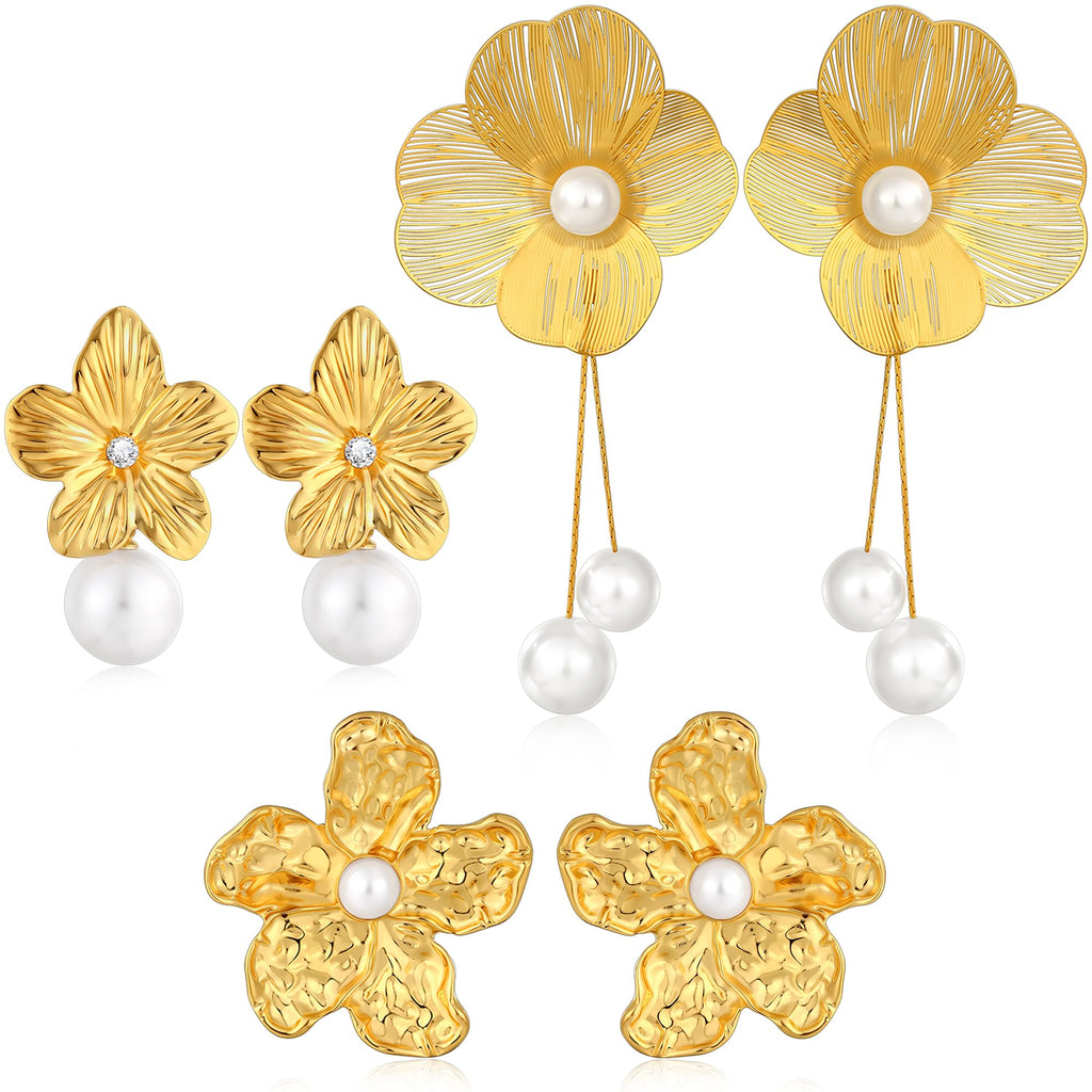 Gold Flower Statement Earrings — Irregular Leaf Drop