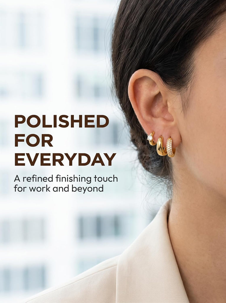 14K Gold Plated Huggie Hoop Earrings — Hypoallergenic Set