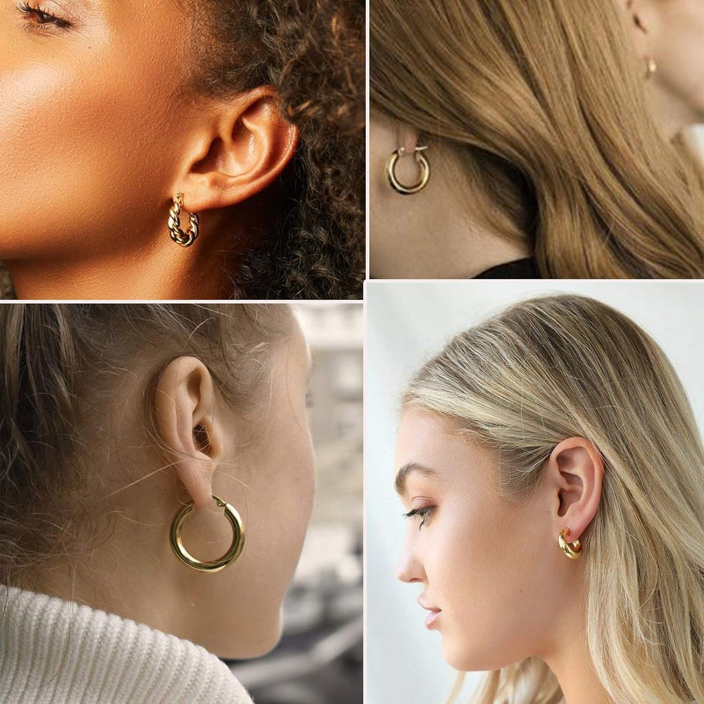 Gold Hoop Earrings Set — 18 Pairs, Everyday Lightweight Hoops