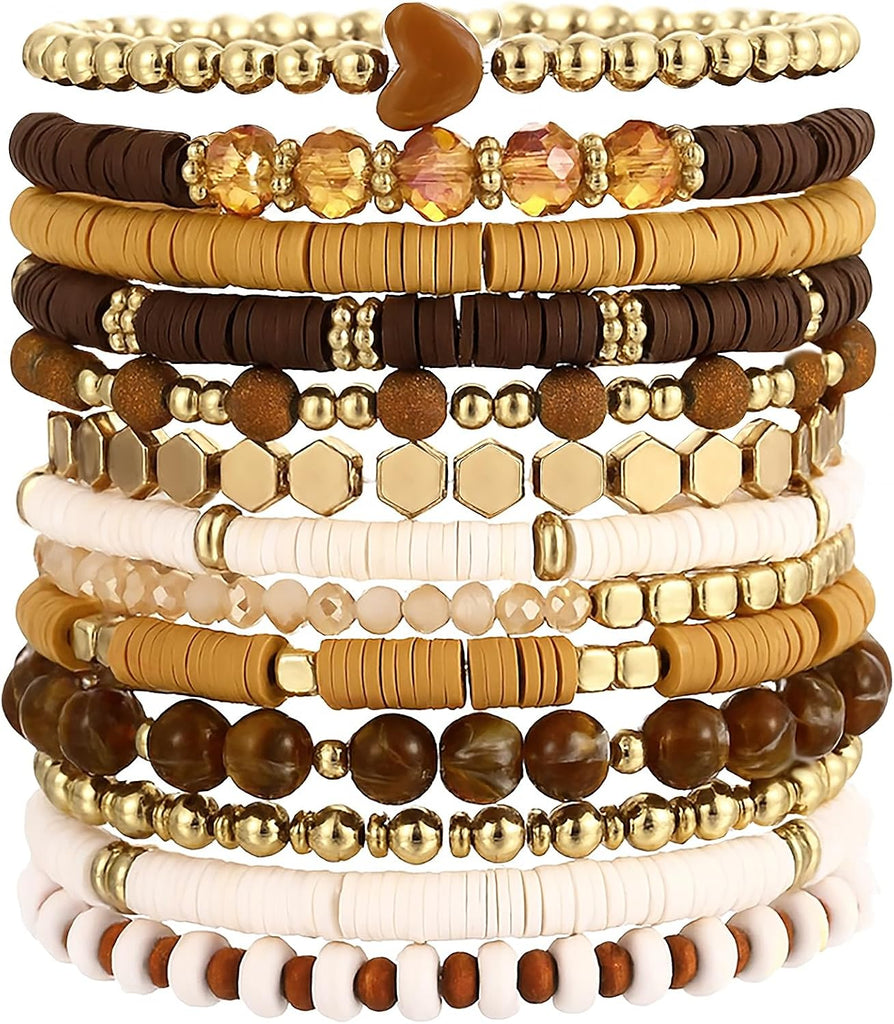 13pcs Heishi Clay Bracelets & 25pcs Gold Rings