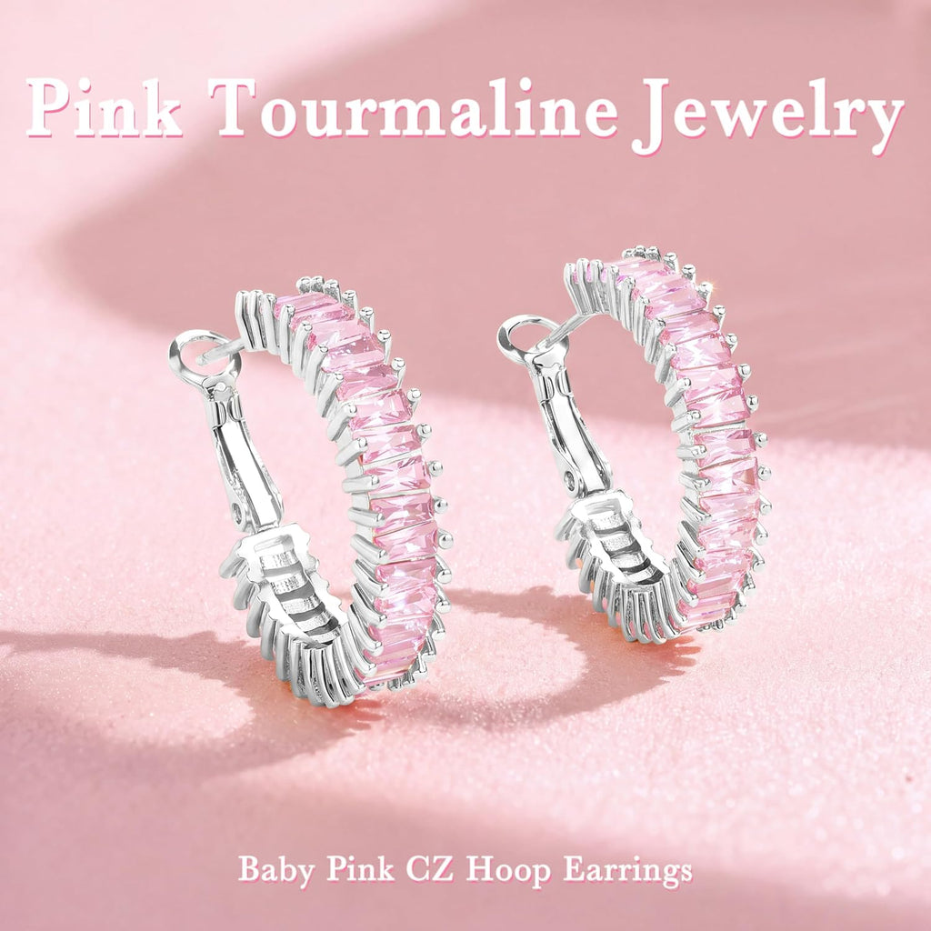 Light Pink Birthstone Hoop Earrings — October, 25mm