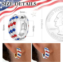 Load image into Gallery viewer, Red, White &amp; Blue Hoop Earrings — Silver Tone, Cubic Zirconia