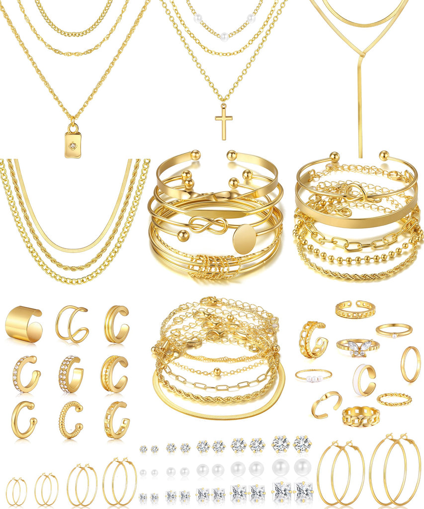 78-Piece Gold Jewelry Set — Necklaces & Bangle