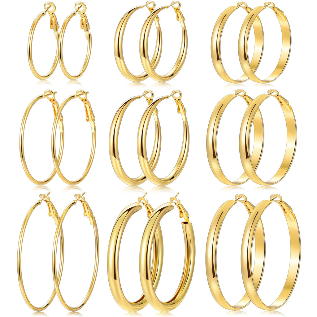 Gold Hoop Earrings Set — 12 Pairs, Lightweight Mixed Styles