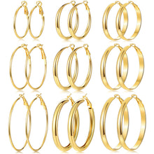 将图片加载到图库查看器，Gold Hoop Earrings Set — 12 Pairs, Lightweight Mixed Styles