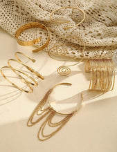 Load image into Gallery viewer, Gold Arm Cuff Set — 6 Pieces, Adjustable Upper Arm Bangles
