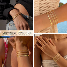 Load image into Gallery viewer, Dainty Gold Bracelets for Women Waterproof, Stackable 14K Gold Plated Waterproof Rope Cuban Snake Paperclip Figaro Link
