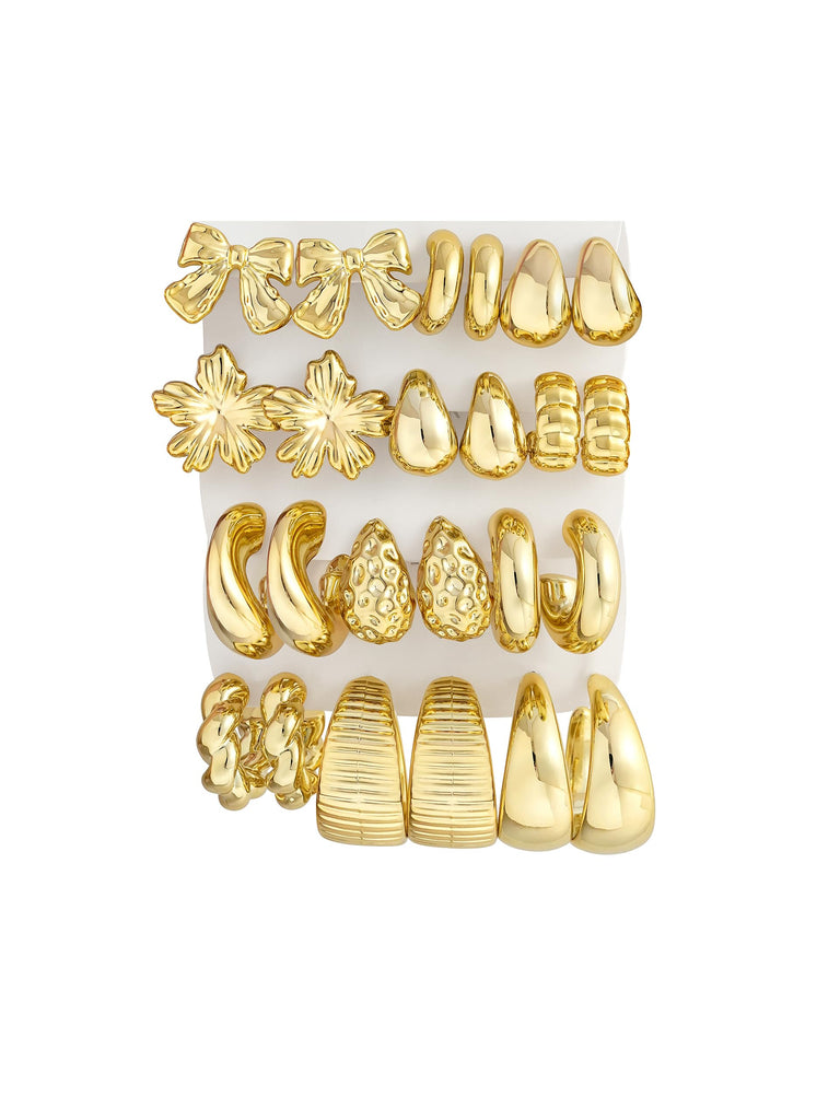 Chunky Silver Hoop Earrings — 12 Pairs, Huggie Stack