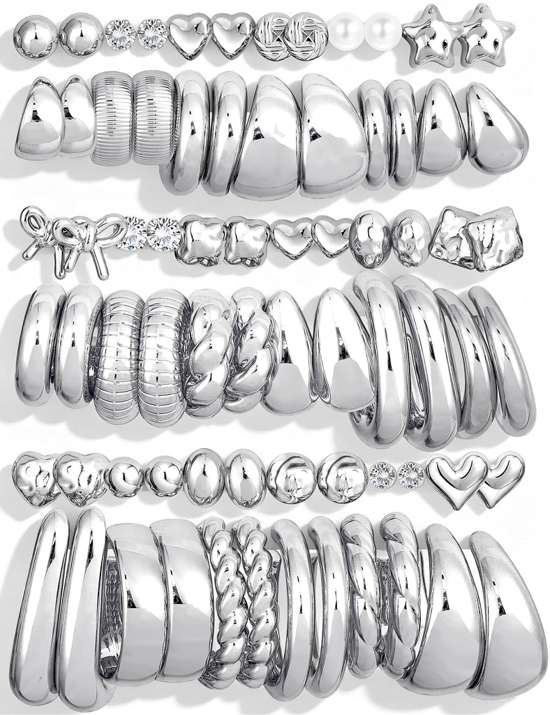 Chunky Gold Hoop Earrings — 36 Pairs, Multipack