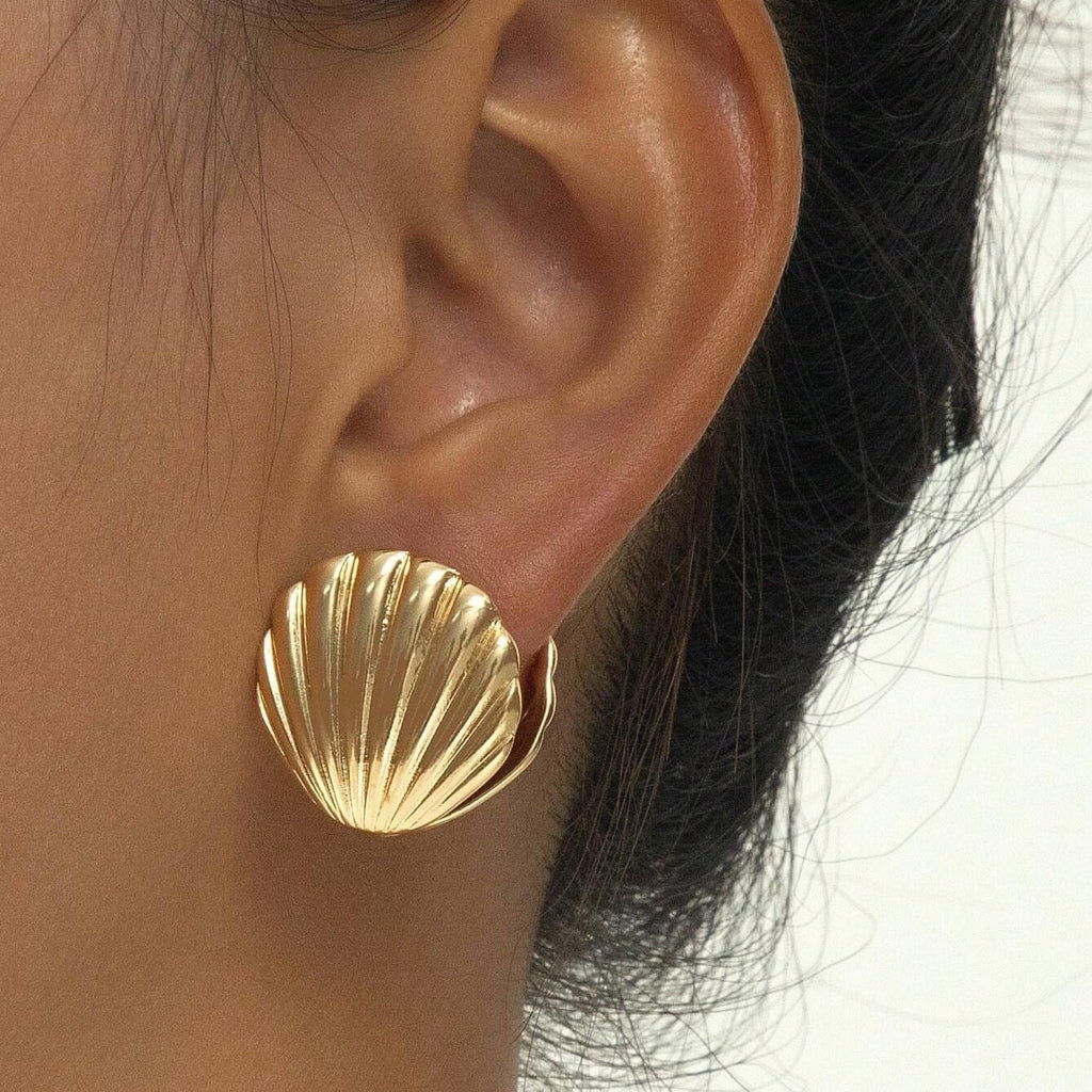 Gold Shell Stud Earrings for Women