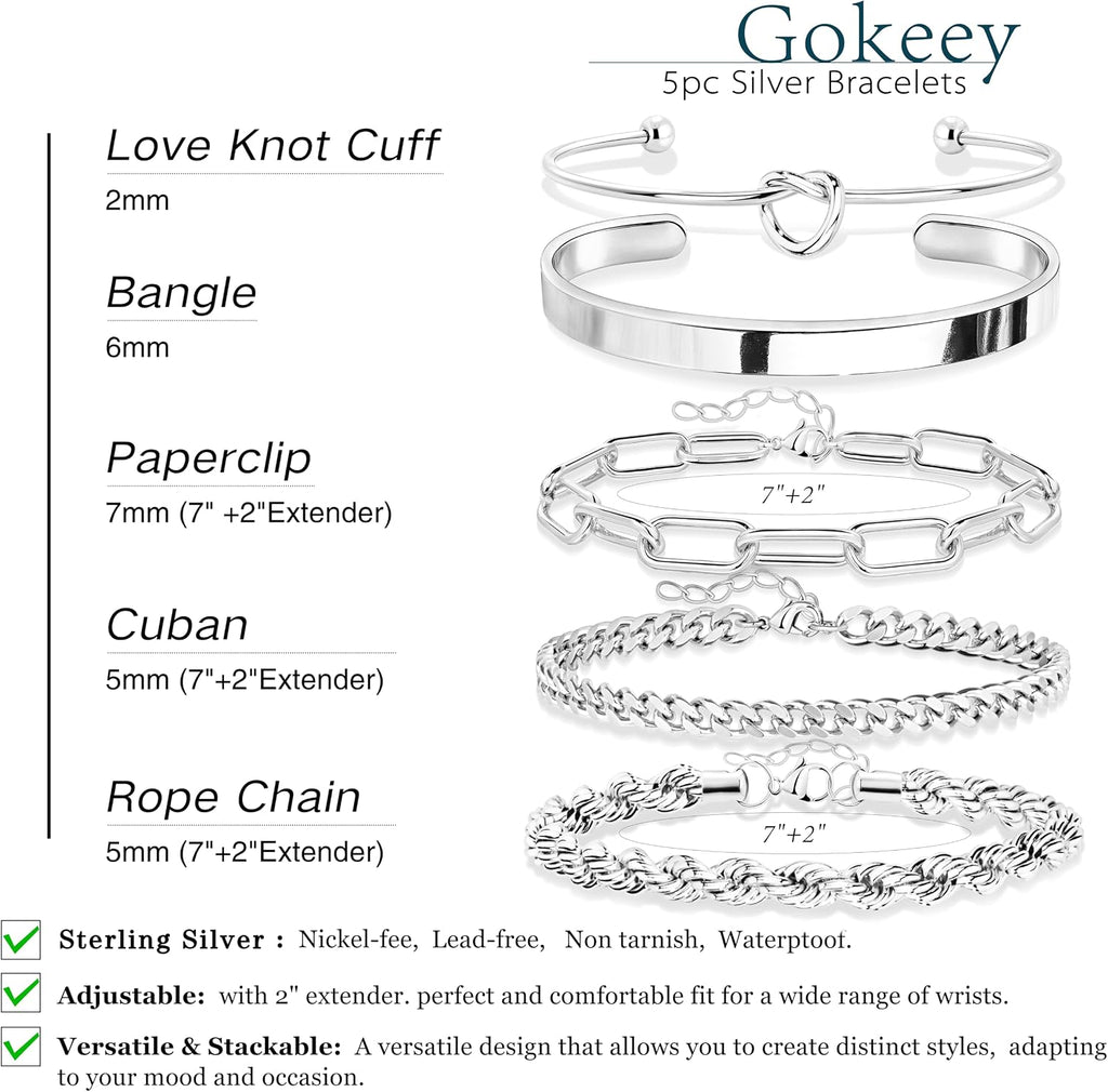 Sterling Silver Bangle Bracelet Set — Waterproof, Stackable
