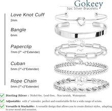 将图片加载到图库查看器，Sterling Silver Bangle Bracelet Set — Waterproof, Stackable