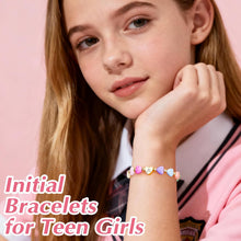 将图片加载到图库查看器，Initial Heart Bracelets for Toddler Girls Kids Women, Cute Preppy Letter A-Z Charm Bracelet for Little Girls Bulk, Colorful