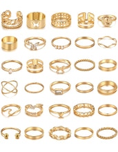 将图片加载到图库查看器，30 Pcs Silver Stackable Rings Set for Women, Boho Butterfly Snake Knuckle Finger Rings Stack, Vintage Midi Rings Pack Summer Jewelry