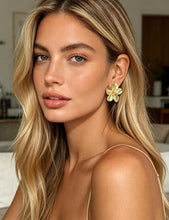 Load image into Gallery viewer, Gold Flower Statement Earrings for Women, 14K Gold Plated Large Irregular Leaf Drop Earrings, Big Chunky Dangle Floral Earrings Set for Gift