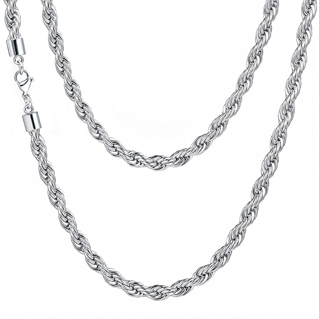 Rope Chain Necklace for Men Women, 316L Stainless Steel Twist Link Chain for Men, Gold Silver Black Tone, Hypoallergenic