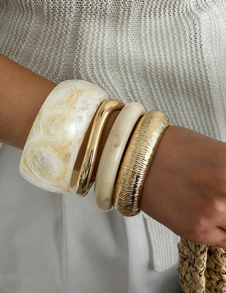 Chunky Resin Bangle Bracelets — Stackable Set