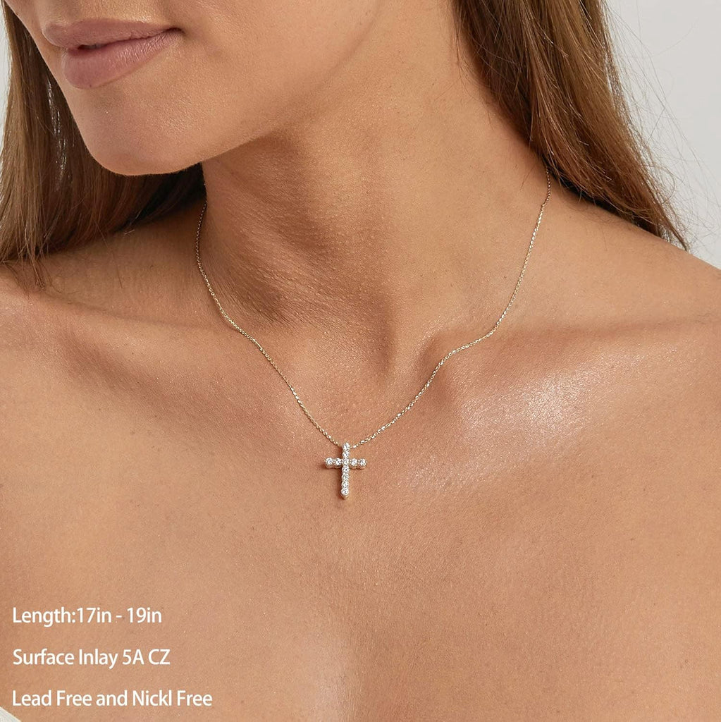 Sterling Silver Plated Diamond CZ Cross Necklace – alternate view