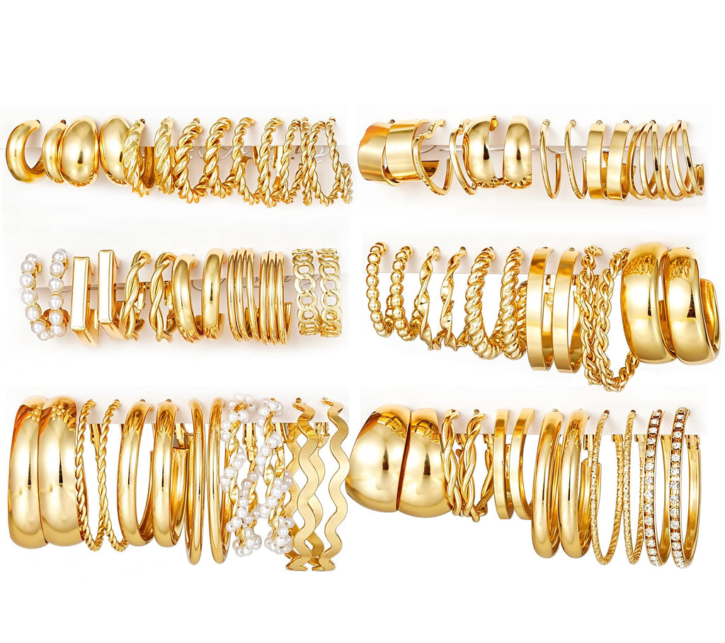 36 Pairs Gold Hoop Earrings Set for Women, Chunky Gold Earrings Multipack, Trendy Silver Hoop Earring Pack Jewelry