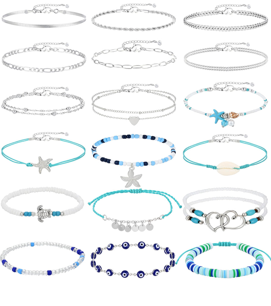 Gold Anklet Set — 21 Pieces, Adjustable Layered