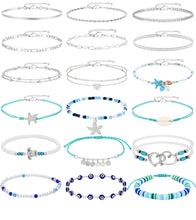 将图片加载到图库查看器，21PCS Gold Anklet Set for Women, Adjustable Layered Ankle Jewelry