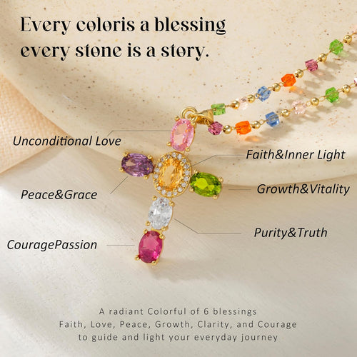 14K Gold Plated Colorful CZ Cross Necklace for Women