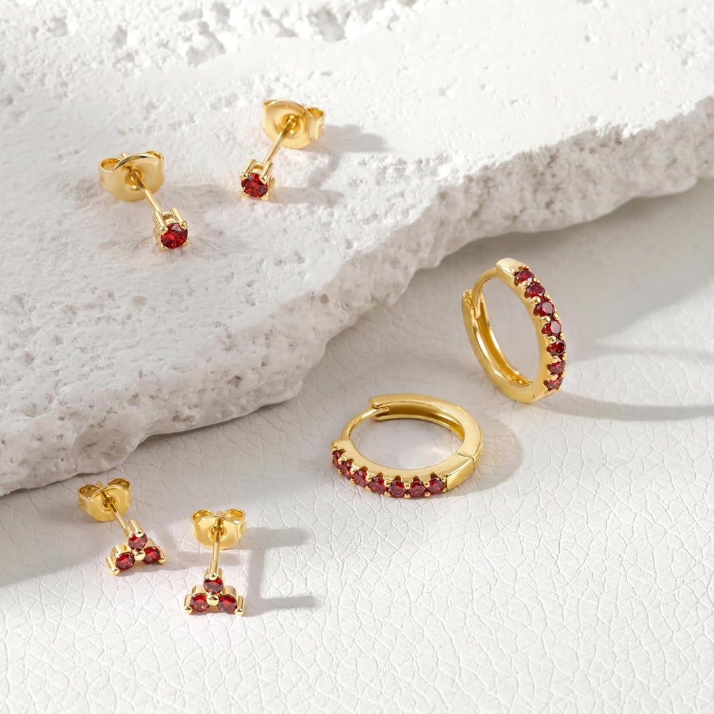 Dainty Small Gold Stud Earrings for Women, 14K Gold Plated Mini Tiny Studs Earrings Sets with S925 Sterling
