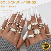 Load image into Gallery viewer, Silver Hoop Earrings &amp; Chunky Rings — 18 Piece Set