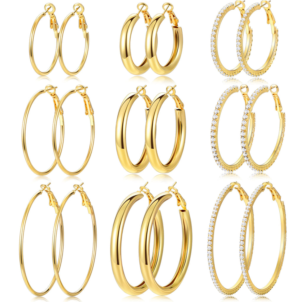 Gold Hoop Earrings Set — 12 Pairs, Lightweight Mixed Styles