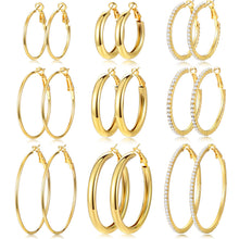 将图片加载到图库查看器，Gold Hoop Earrings Set — 12 Pairs, Lightweight Mixed Styles