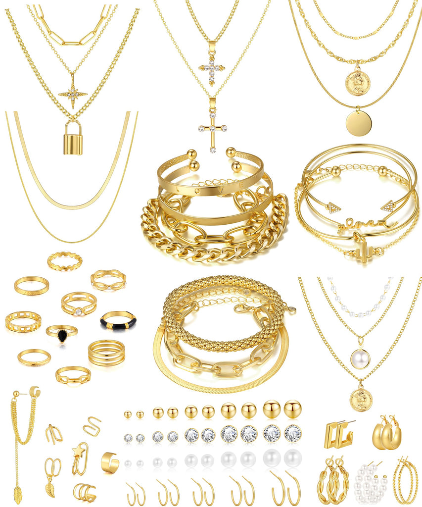 78-Piece Gold Jewelry Set — Necklaces & Bangle