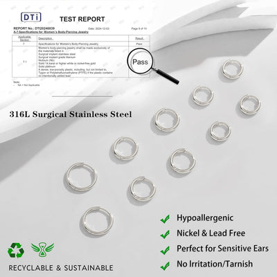 316L Stainless Steel Hoop Earrings — Hypoallergenic Cartilage Set