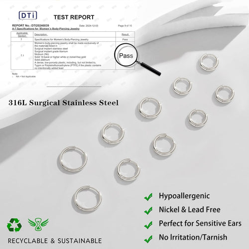 316L Stainless Steel Hoop Earrings — Hypoallergenic Cartilage Set