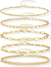 Load image into Gallery viewer, Gold Chain Bracelet Set — Paperclip &amp; Cuban Link, 7"+2"