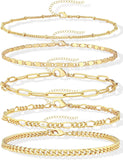 Gold Chain Bracelet Set — Paperclip & Cuban Link, 7