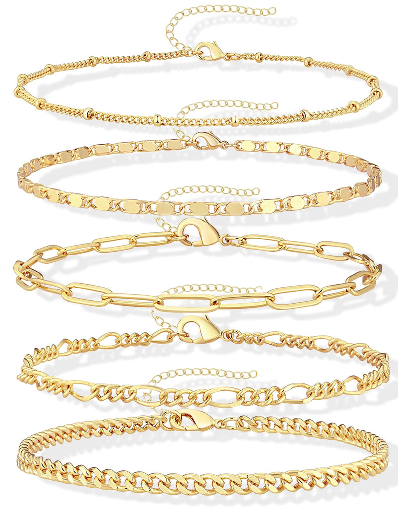 Gold Chain Bracelet Set — Paperclip & Cuban Link, 7"+2"