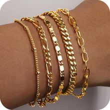 Load image into Gallery viewer, Gold Chain Bracelet Set — Paperclip &amp; Cuban Link, 7"+2"