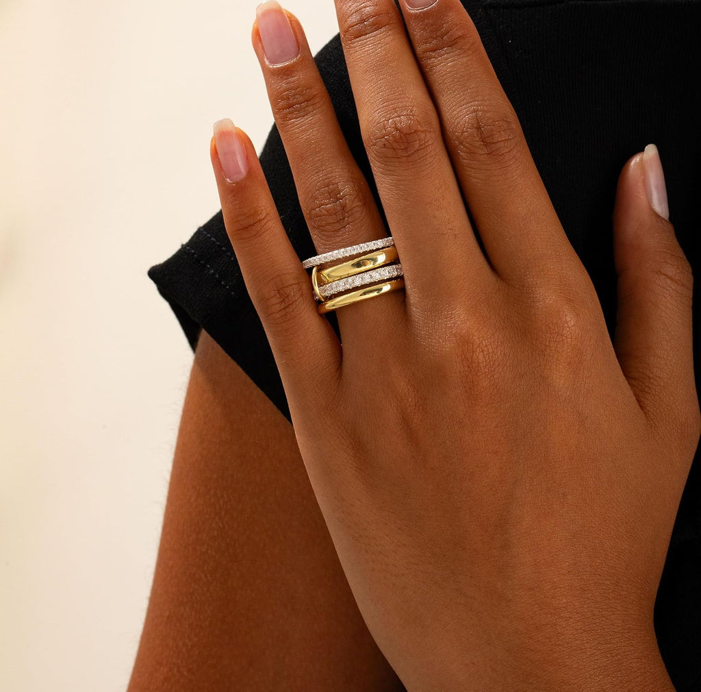 14K Gold Plated Stackable Rings for Women, Non-Tarnish, Cubic Zirconia – alternate view