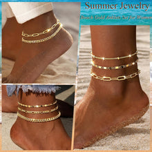 Load image into Gallery viewer, Layered Anklet Set — Cuban &amp; Figaro Chain, Waterproof