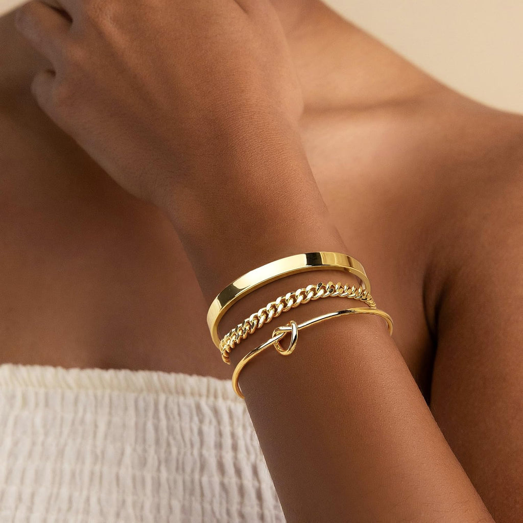 Cuban Link Bangle Cuff — Love Knot, Adjustable